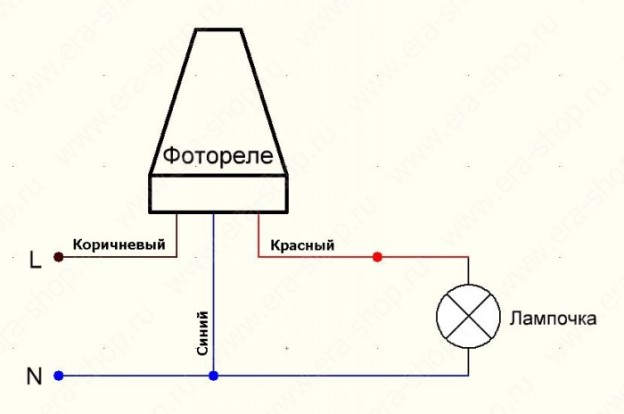 Схема подключения фотореле со встроенным датчиком