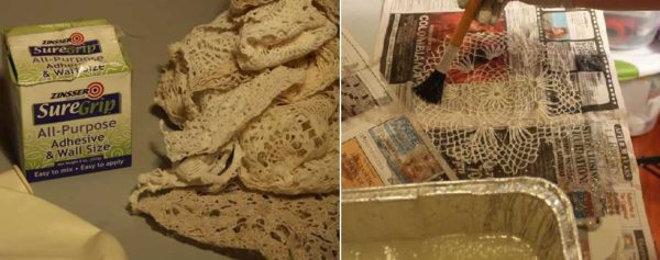 Изготовление плафона из кружевных салфеток